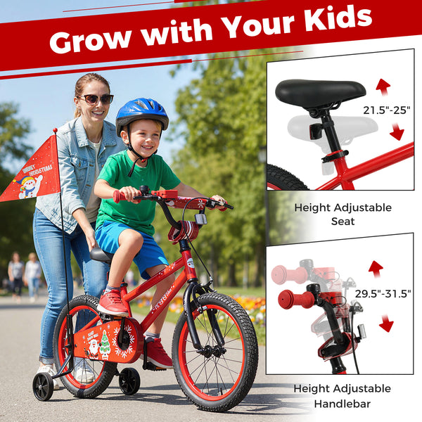 12-inch kids bike with adjustable features, Christmas music, and flag for ages 3-5, shown at angle 17.