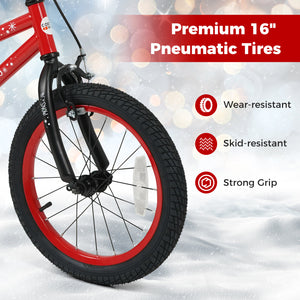 12-inch adjustable kids bike with Christmas music and flag for ages 3-5, shown from angle 19.