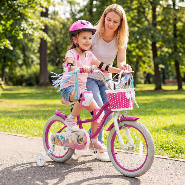 18-Inch Kids Bike Adjustable with Basket and Streamers Rose Red - Princess of the Sea Theme