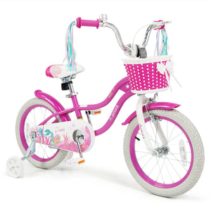 18-Inch Kids Bike Adjustable with Basket and Streamers Rose Red - Princess of the Sea Theme