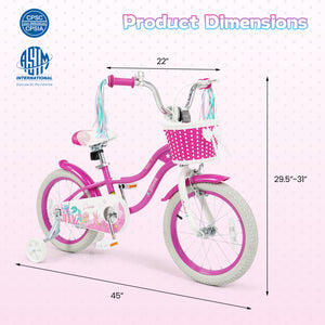 18-Inch Kids Bike Adjustable with Basket and Streamers Rose Red - Princess of the Sea Theme