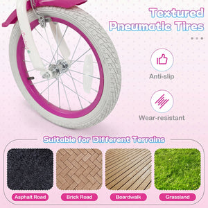 18-Inch Kids Bike Adjustable with Basket and Streamers Rose Red - Princess of the Sea Theme