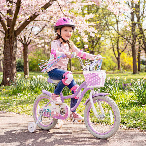 18-Inch Kids Bike Adjustable with Basket and Streamers Purple - Princess of the Sea Theme
