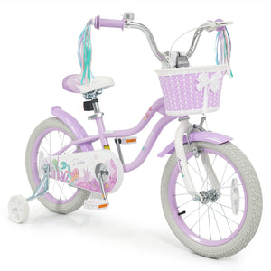18-Inch Kids Bike Adjustable with Basket and Streamers Purple - Princess of the Sea Theme