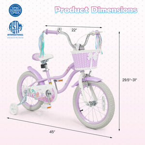 18-Inch Kids Bike Adjustable with Basket and Streamers Purple - Princess of the Sea Theme