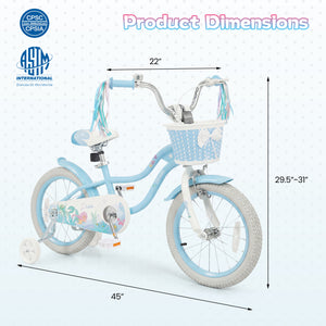 14 Inch Kids Bike Adjustable with Basket and Streamers Blue for Kids Aged 3-5 Years Old - Princess of the Sea Theme