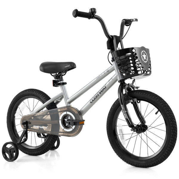 12-inch adjustable kids bike with transparent chain cover, perfect for 3-year-olds, shown at a 27-degree angle.