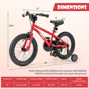 16-Inch/14-Inch/18-Inch Kids Bike Ages 3-8 with Handbrake and Coaster Brake and Bell Ring-16/Ring-14/Ring-18 inches