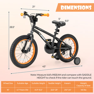 16-Inch Kids Bike Sport Bicycle for 4-7 Years Old with Adjustable Seat and Reflectors