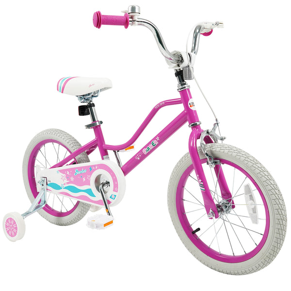 12-inch pink kids bike for ages 3-8 with adjustable handlebar, Starlight Wave design, viewed at angle 16.