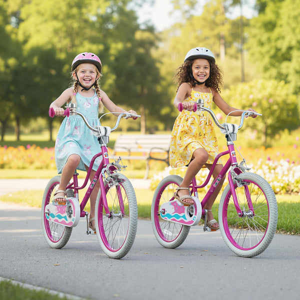 12-inch pink kids bike for ages 3-8 with adjustable handlebar, Starlight Wave design, viewed from angle 19.