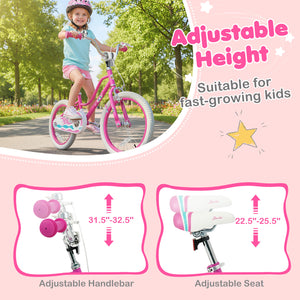 12-inch pink kids bike for ages 3-8 with adjustable handlebar, Starlight Wave design, shown at a 20-degree angle.