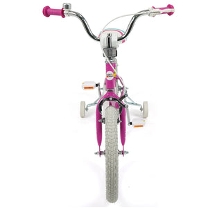 12-inch pink kids bike for ages 3-8 with adjustable handlebar, Starlight Wave design, angled view.