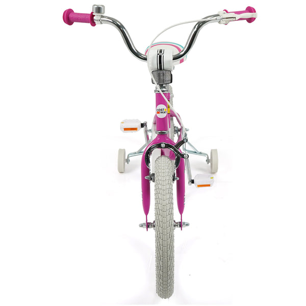 12-inch pink kids bike for ages 3-8 with adjustable handlebar, Starlight Wave design, angled view.