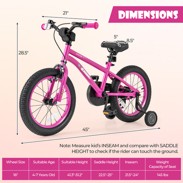 16-Inch Kids Bike for 4-7 Years Old Adjustable with Removable Training Wheels