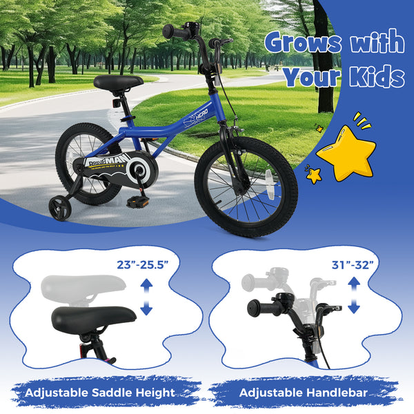 14-Inch Kids Bike with Removable Training Wheels Navy - Brave Hero