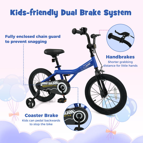 14-Inch Kids Bike with Removable Training Wheels Navy - Brave Hero