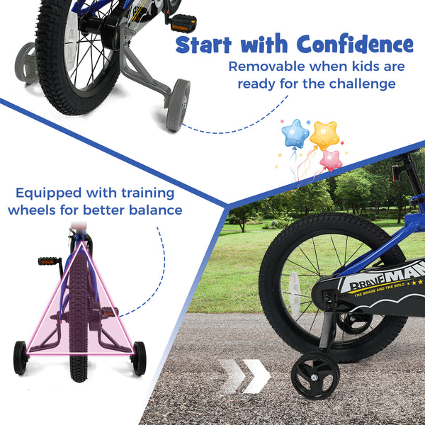 14-Inch Kids Bike with Removable Training Wheels Navy - Brave Hero