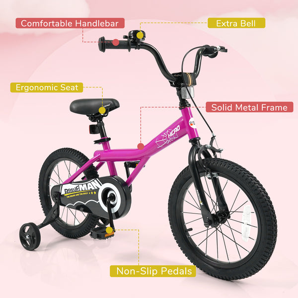 14-Inch Kids Bike with Removable Training Wheels Pink