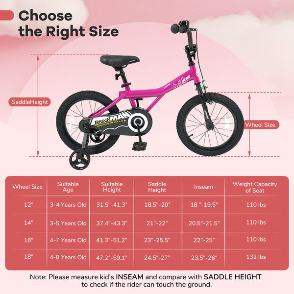 14-Inch Kids Bike with Removable Training Wheels Pink