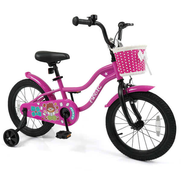 12-inch Magic Rose kids bike with training wheels for ages 3-4, viewed at a 31-degree angle.