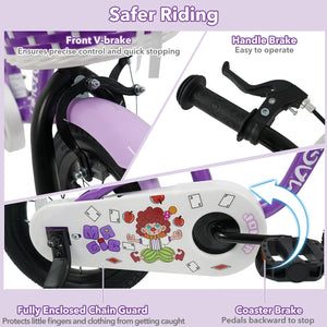 12-inch magic purple kids bike with training wheels for ages 3-4, angled view showcasing design and features.