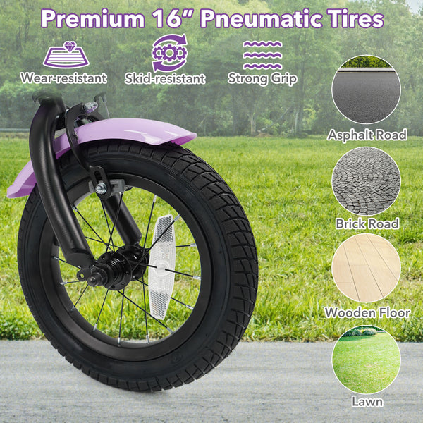 12-inch magic purple kids bike with training wheels for ages 3-4, angled view showcasing design and safety features.