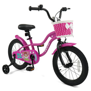 12-inch kids bike with training wheels for ages 3-4, Magic Rose color, angled view showcasing design and features.