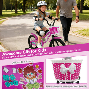 12-inch Magic Rose kids bike with training wheels for ages 3-4, angled view showcasing vibrant design and safety features.