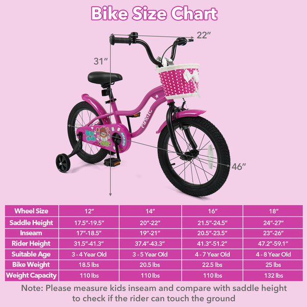 12-inch Magic Rose kids bike with training wheels for ages 3-4, viewed at angle 19. Perfect for young riders!