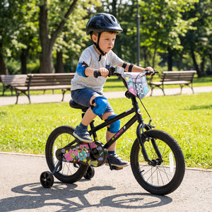 18 Inch Kids Bike with Training Wheels for Ages 4-8 Years Old Black- Street Art Time