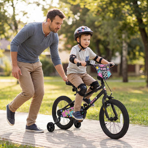 18 Inch Kids Bike with Training Wheels for Ages 4-8 Years Old Black- Street Art Time