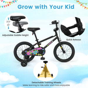 18 Inch Kids Bike with Training Wheels for Ages 4-8 Years Old Black- Street Art Time