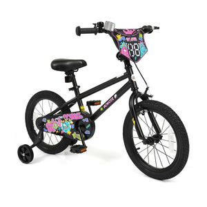 18 Inch Kids Bike with Training Wheels for Ages 4-8 Years Old Black- Street Art Time