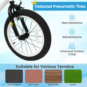 12-inch white kids bike with training wheels for ages 3-4, featuring street art design, angled view.