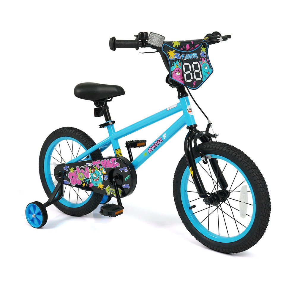 16 Inch Kids Bike with Training Wheels for Ages 4-7 Years Old Blue- Street Art Time