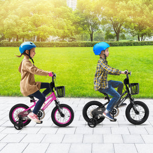14 Inch Kids Bike with Basket and Training Wheels for Children Aged 4-5 Years Old