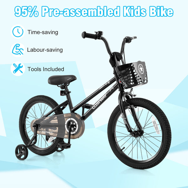14 Inch Kids Bike with Basket and Training Wheels for Children Aged 4-5 Years Old
