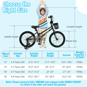 14 Inch Kids Bike with Basket and Training Wheels for Children Aged 4-5 Years Old