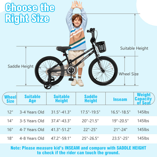 14 Inch Kids Bike with Basket and Training Wheels for Children Aged 4-5 Years Old