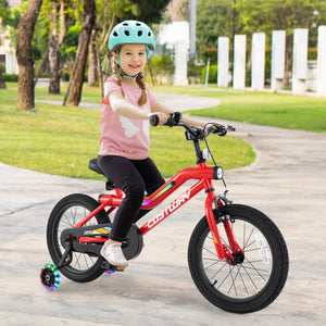 16 Inch Kids Bike with LED Lights Adjustable Carbon Steel Bicycle for 4-7 Years Old