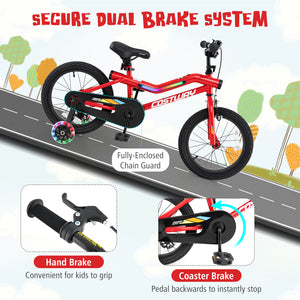 16 Inch Kids Bike with LED Lights Adjustable Carbon Steel Bicycle for 4-7 Years Old