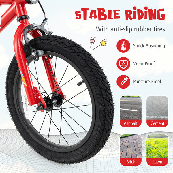 16 Inch Kids Bike with LED Lights Adjustable Carbon Steel Bicycle for 4-7 Years Old