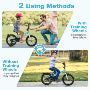 14-inch kids bike with training wheels for ages 3-5, viewed at a 15-degree angle, perfect for young riders.