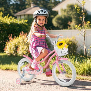 18 Inch Kids Bike with Training Wheels and Basket for Boys Girls 4-8 Years Old