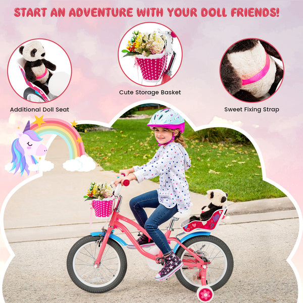Kids Bicycle with Training Wheels and Basket for Boys and Girls Age 3-9 Years