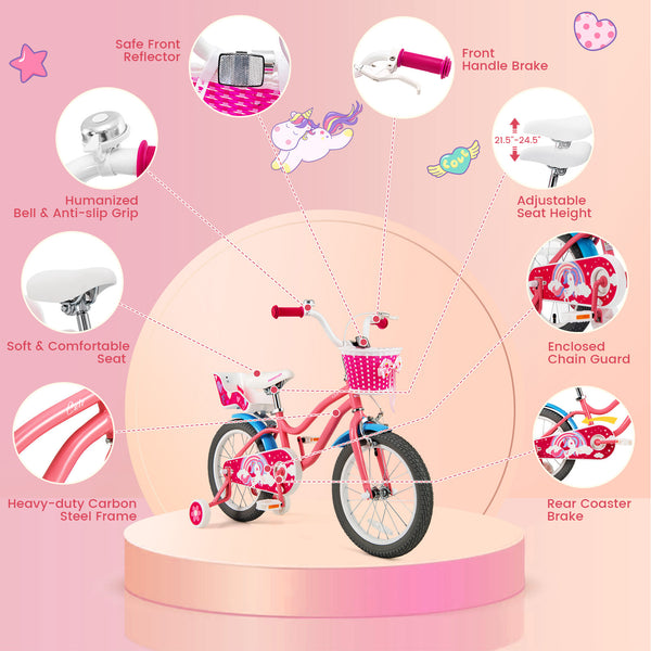Kids Bicycle with Training Wheels and Basket for Boys and Girls Age 3-9 Years