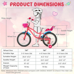 Kids Bicycle with Training Wheels and Basket for Boys and Girls Age 3-9 Years