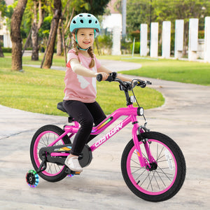 18 Inch LED Lighted Kids Bike with Training Wheels and Headlight for Ages 4-8 Years