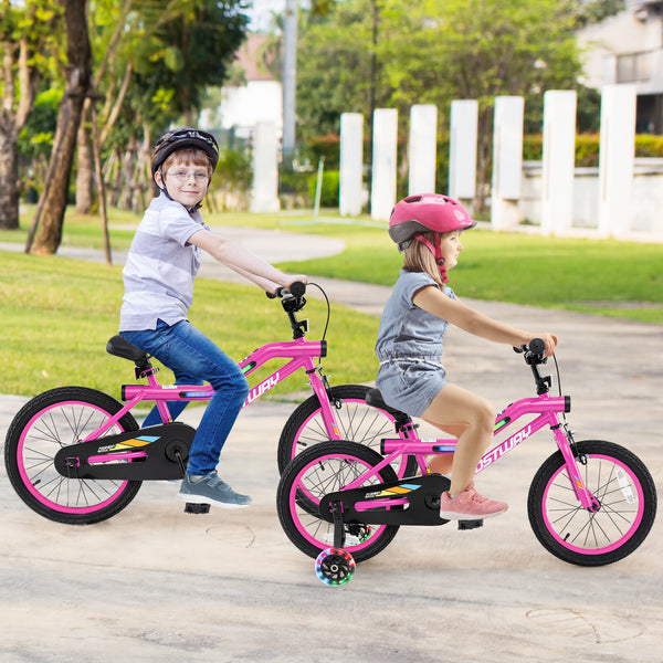 18 Inch LED Lighted Kids Bike with Training Wheels and Headlight for Ages 4-8 Years